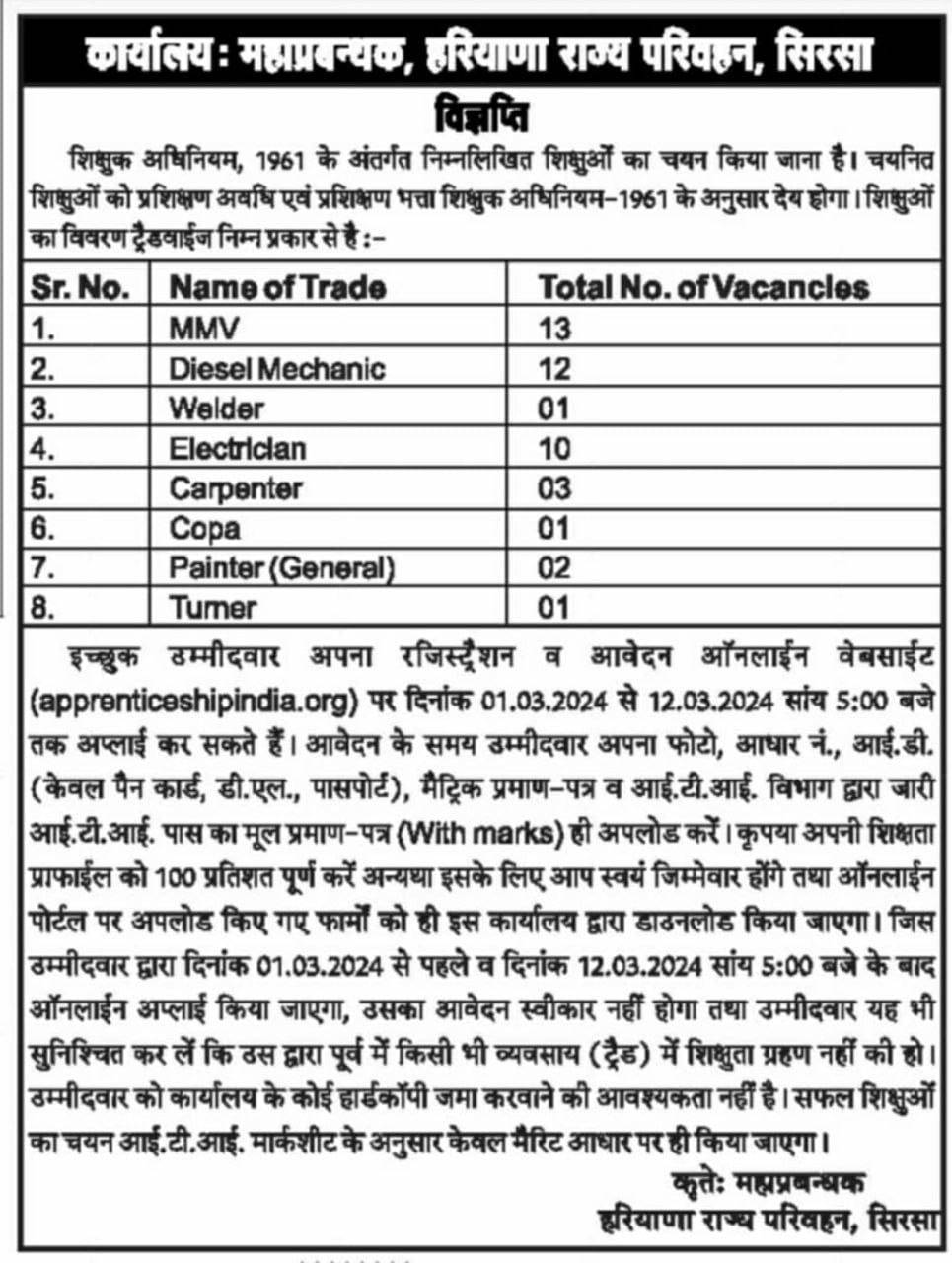  Haryana Roadways Jobs: हरियाणा रोडवेज सिरसा में आई भर्ती, दसवीं पास करें आवेदन